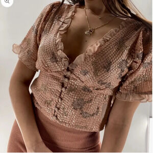 Forever That Girl Sequin V-Neck Blouse Top, Small